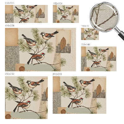 Selbstklebende Fototapete fürs Schlafzimmer mit einer Vogelcollage als Motiv