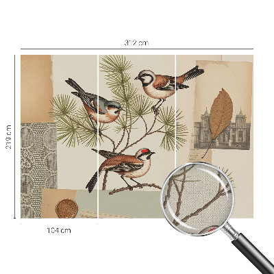 Selbstklebende Fototapete fürs Schlafzimmer mit einer Vogelcollage als Motiv