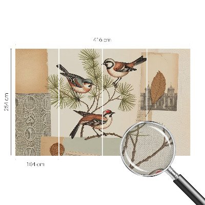 Selbstklebende Fototapete fürs Schlafzimmer mit einer Vogelcollage als Motiv