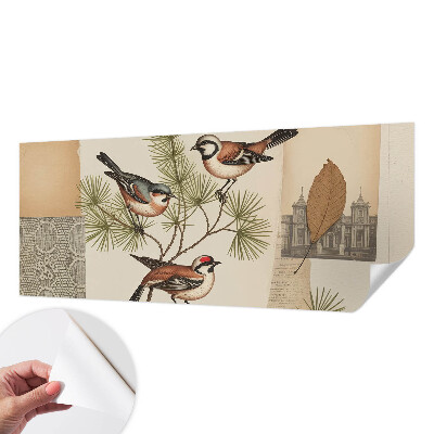 Selbstklebende Fototapete fürs Schlafzimmer mit einer Vogelcollage als Motiv