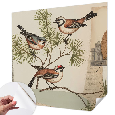 Selbstklebende Fototapete fürs Schlafzimmer mit einer Vogelcollage als Motiv