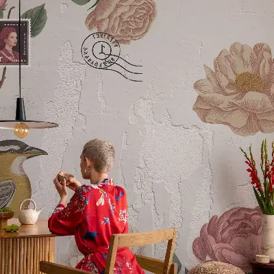 Selbstklebende Fototapete fürs Kinderzimmer mit Vintage-Blumenmuster