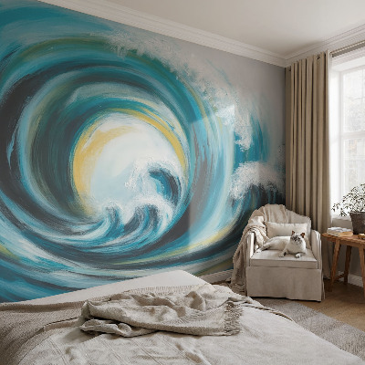 35D-Fototapete fürs Schlafzimmer mit Motiv einer Meereswelle