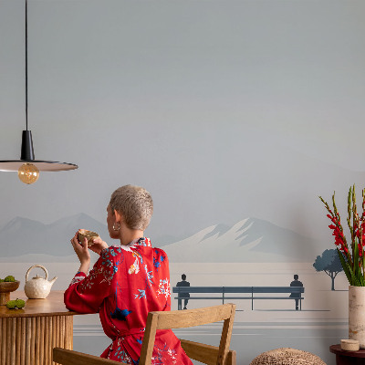 Motivtapete fürs Wohnzimmer mit einem minimalistischen Landschaftsdesign