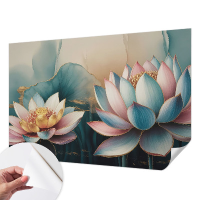 36D-Fototapete fürs Wohnzimmer mit Lotusblumenmotiv der Harmonie