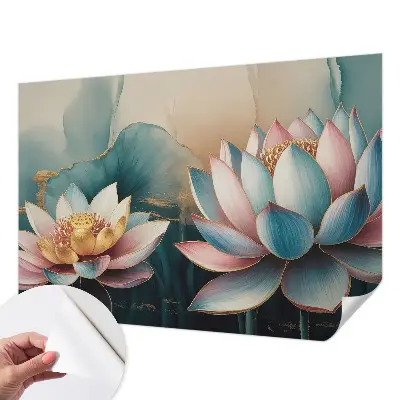 36D-Fototapete fürs Wohnzimmer mit Lotusblumenmotiv der Harmonie