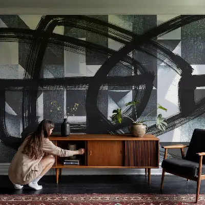 Selbstklebende Fototapete fürs Schlafzimmer mit ausdrucksstarkem geometrischem Muster