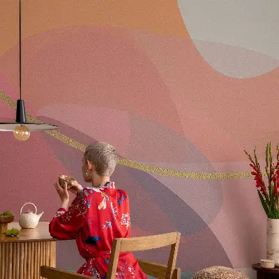39D-Fototapete fürs Wohnzimmer mit bunten Formen