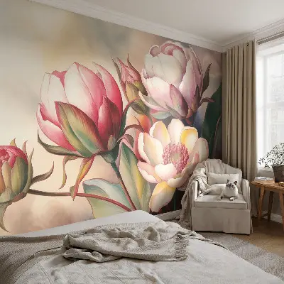 Motivtapete fürs Wohnzimmer mit einem Blumenstrauß als Motiv