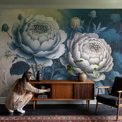 Selbstklebende Fototapete für die Wand mit romantischem Blumenmotiv