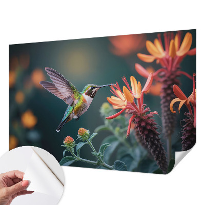 Selbstklebende Fototapete mit Kolibri- und Blumenmotiv