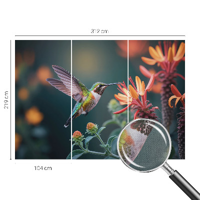 Selbstklebende Fototapete mit Kolibri- und Blumenmotiv