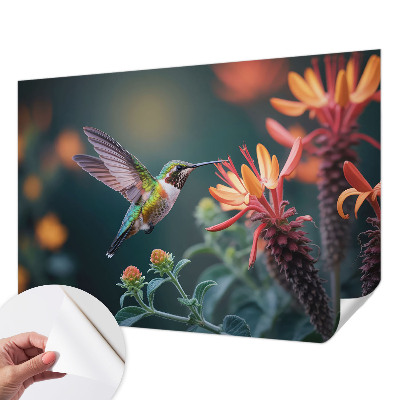 Selbstklebende Fototapete mit Kolibri- und Blumenmotiv