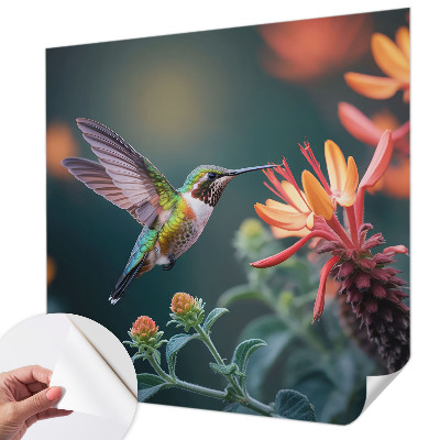 Selbstklebende Fototapete mit Kolibri- und Blumenmotiv