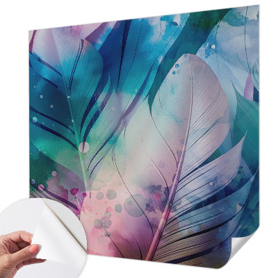 Selbstklebende Fototapete fürs Schlafzimmer mit bunten Federn als Motiv