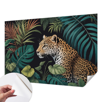 Selbstklebende Fototapete fürs Wohnzimmer mit exotischem Leopardenmotiv
