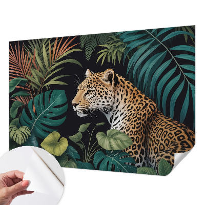 Selbstklebende Fototapete fürs Wohnzimmer mit exotischem Leopardenmotiv