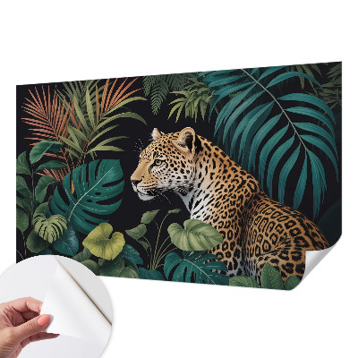 Selbstklebende Fototapete fürs Wohnzimmer mit exotischem Leopardenmotiv