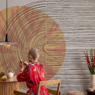 Selbstklebende Fototapete fürs Kinderzimmer mit kreisförmigem Linienmotiv