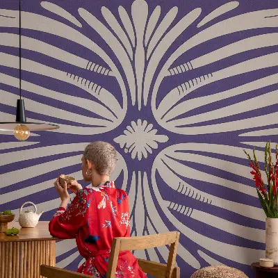 Motivtapete fürs Wohnzimmer mit symmetrischem Blumenmuster