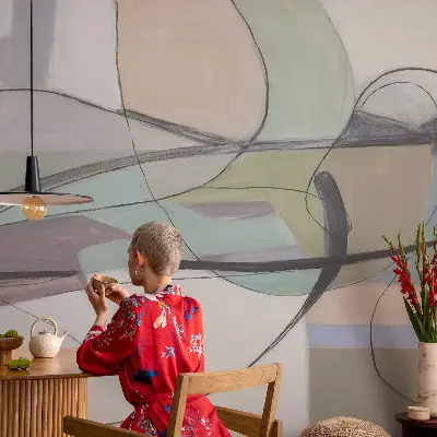 Selbstklebende Fototapete fürs Schlafzimmer mit pastellfarbenen Linien