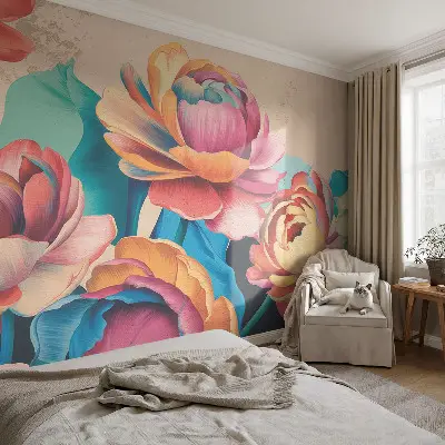 Motivtapete fürs Wohnzimmer mit floralem Muster