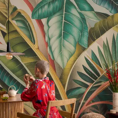 Selbstklebende Fototapete fürs Kinderzimmer mit exotischem Blättermotiv