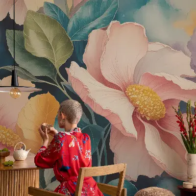 Fototapete in 3D-Optik mit floralem Motiv