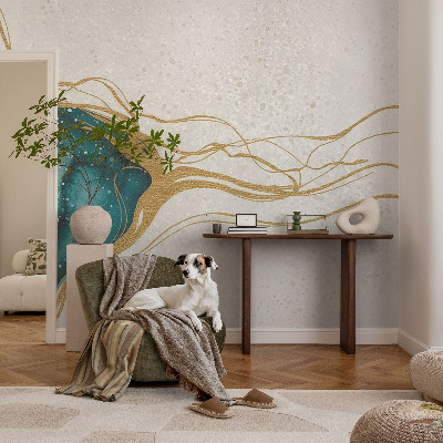 42D-Fototapete fürs Schlafzimmer Türkisfarbene Linien