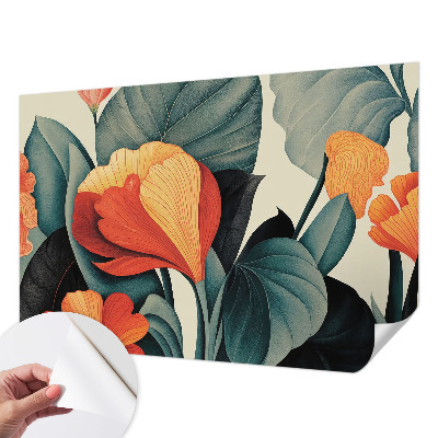Motivtapete fürs Wohnzimmer mit bunten Blumen