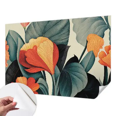 Motivtapete fürs Wohnzimmer mit bunten Blumen