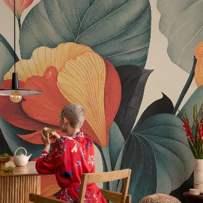 Motivtapete fürs Wohnzimmer mit bunten Blumen