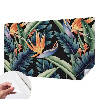 43D-Fototapete fürs Wohnzimmer mit paradiesischem Motiv