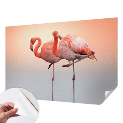 Selbstklebende Fototapete fürs Wohnzimmer mit zarten Flamingos als Motiv