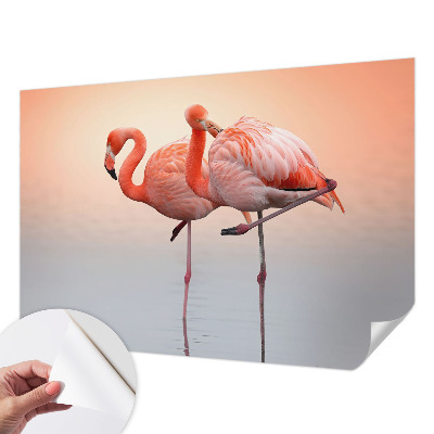 Selbstklebende Fototapete fürs Wohnzimmer mit zarten Flamingos als Motiv