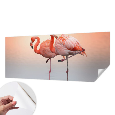 Selbstklebende Fototapete fürs Wohnzimmer mit zarten Flamingos als Motiv