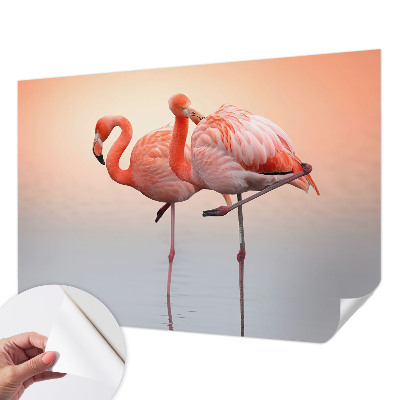 Selbstklebende Fototapete fürs Wohnzimmer mit zarten Flamingos als Motiv