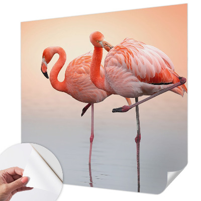 Selbstklebende Fototapete fürs Wohnzimmer mit zarten Flamingos als Motiv