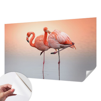 Selbstklebende Fototapete fürs Wohnzimmer mit zarten Flamingos als Motiv
