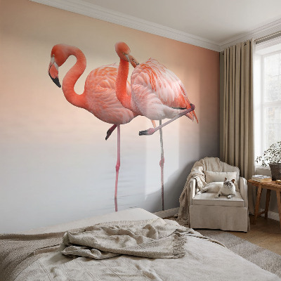 Selbstklebende Fototapete fürs Wohnzimmer mit zarten Flamingos als Motiv