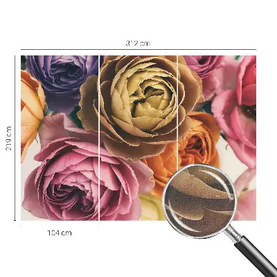 Fototapete in 3D-Optik mit bunten Rosen