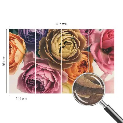 Fototapete in 3D-Optik mit bunten Rosen