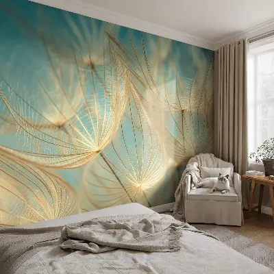 Fototapete in 3D-Optik mit ätherischem Löwenzahn-Motiv