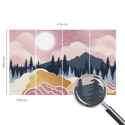 45D-Fototapete fürs Wohnzimmer Rosa Sonnenuntergang