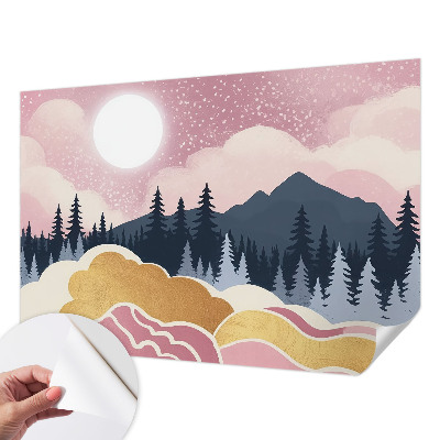 45D-Fototapete fürs Wohnzimmer Rosa Sonnenuntergang