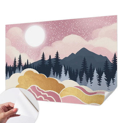 45D-Fototapete fürs Wohnzimmer Rosa Sonnenuntergang