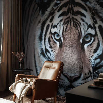 Motivtapete fürs Wohnzimmer mit einem Tigerporträt als Motiv