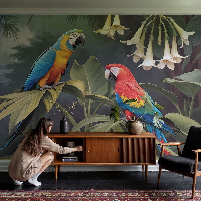 67D-Fototapete fürs Schlafzimmer Bunte Papageien