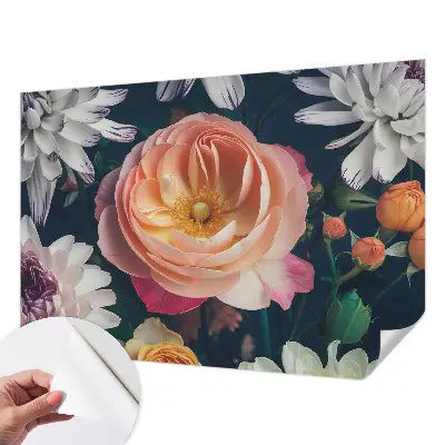 Selbstklebende Fototapete fürs Schlafzimmer mit floralem Muster in sanften Farbtönen