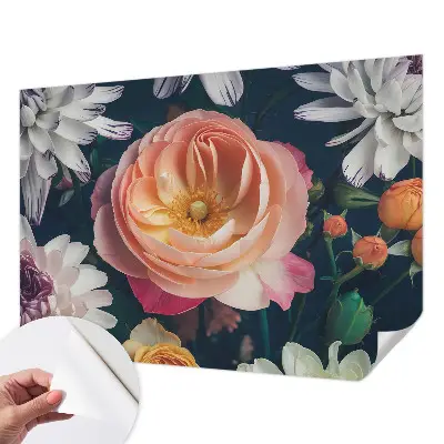 Selbstklebende Fototapete fürs Schlafzimmer mit floralem Muster in sanften Farbtönen